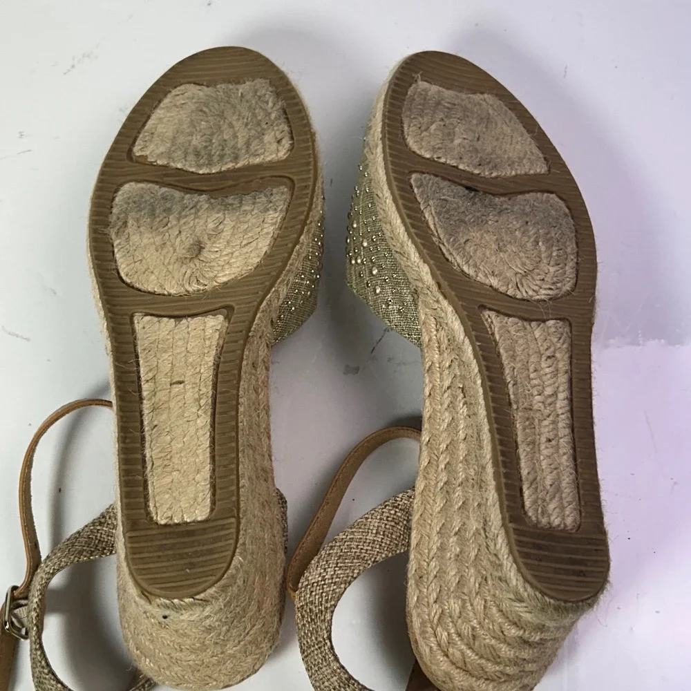 White Mountain Womens Sage Green Studded Espadrille Wedge Sandals W18507 8.5M